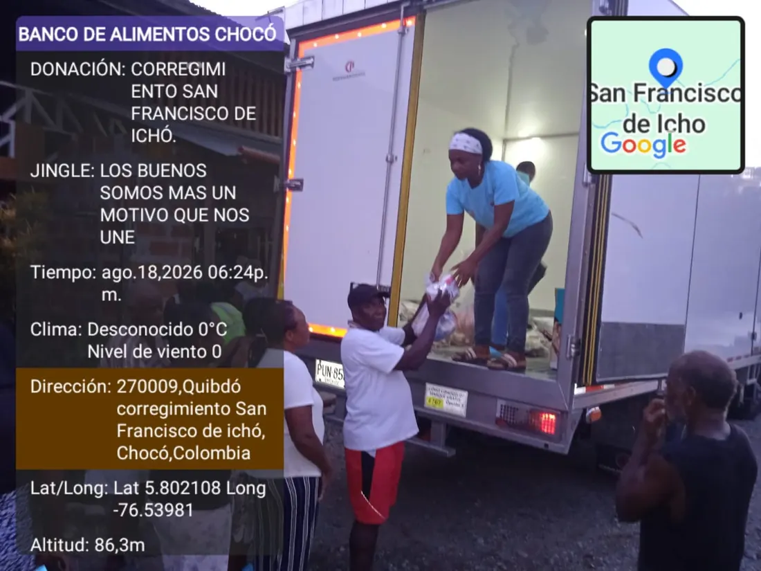 Registro geolocalizado de una entrega en el corregimiento San Francisco de Ichó, Quibdó, Chocó