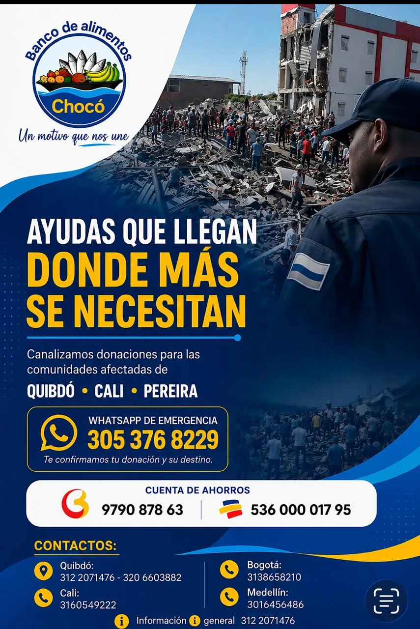Pieza de la campaña: ayudas que llegan donde más se necesitan. Quibdó, Cali y Pereira.