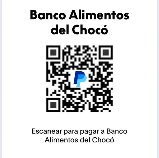 Código QR para donar por PayPal al Banco de Alimentos del Chocó
